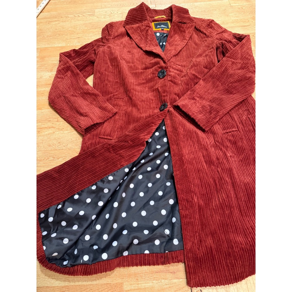 Sam Edelman Rust Red Corduroy Trench Coat Polka Dot Lining Womens Size M - Picture 3 of 8